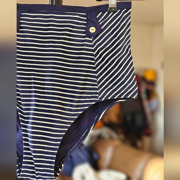 Panache Navy and White Striped High-Waisted Bikini Bottom - Picture 2 of 8